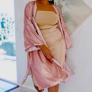 SONCY OPEN FRONT KIMONO MATTE PINK ALL OVER SEQUINS Fits SIZE 12-20 Plus Size
